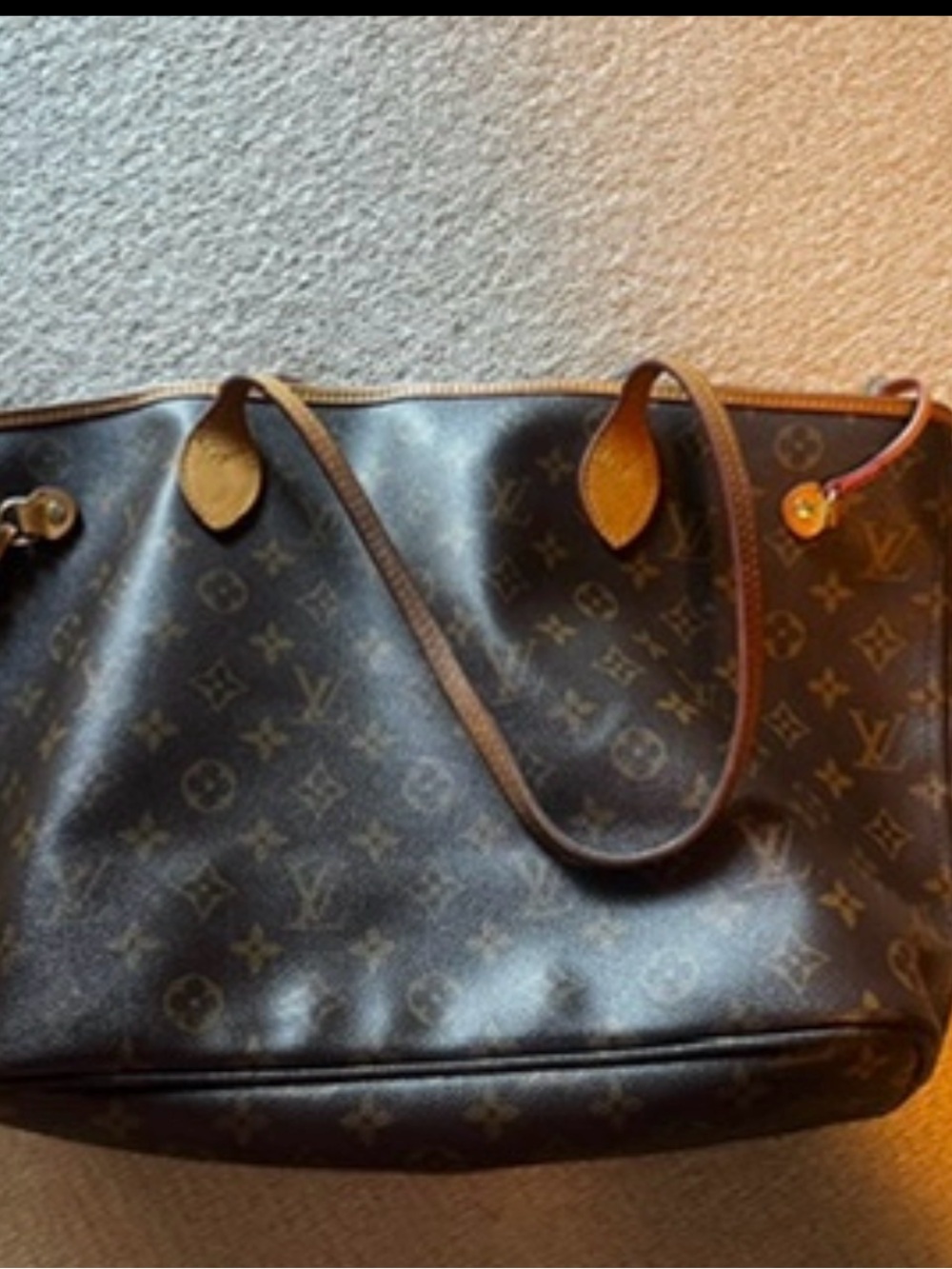 VERY WORN! Louis Vuitton Monogram Canvas Tote in Dark Brown and Vachetta Leather